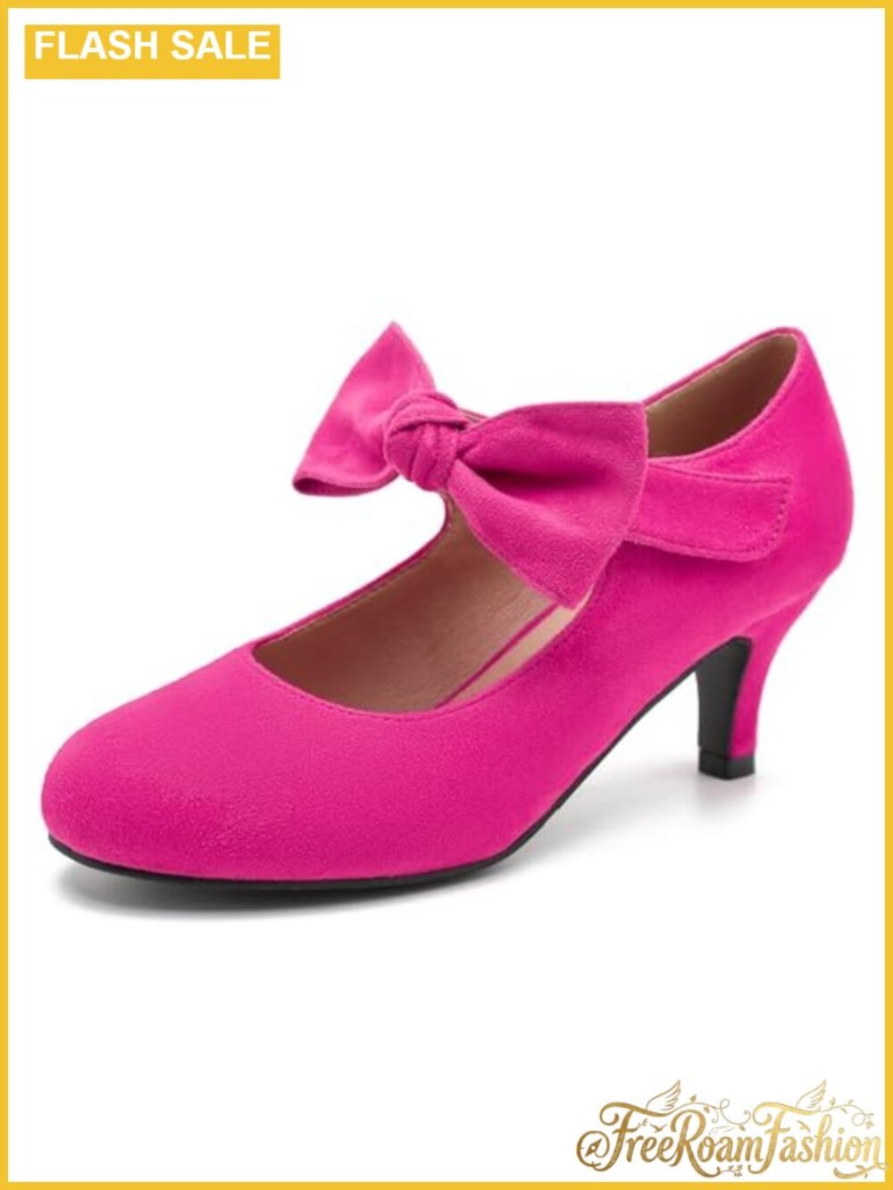 Faux Suede Kitten Heel Bow Mary Jane Pumps